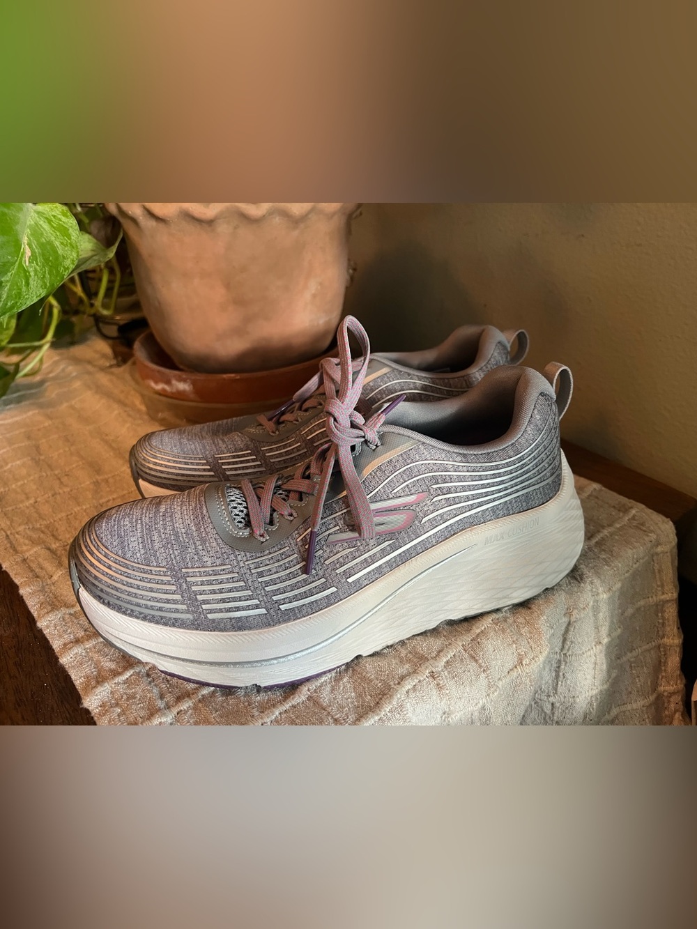 Skechers Women’s Gray and Pink Platform Athletic Sneakers